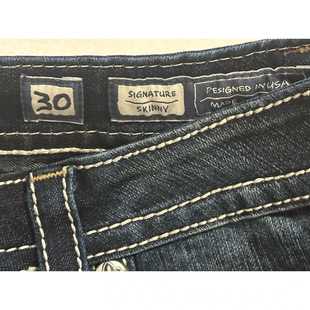 MISS ME Signature Sequin Cross Low Rise Rhinestone Flap Skinny Jeans‎ SZ 30